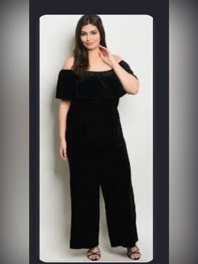 Eloquii Off-the-Shoulder Black Velvet Jumpsuit